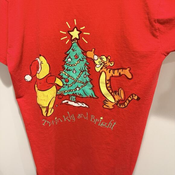 Vintage Disney Winnie the Pooh Tigger Christmas T-Shirt Red 90s Holiday OSFM - Picture 2 of 9